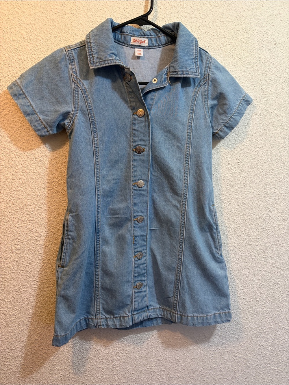 Cat & Jack Light Blue Denim Short-Sleeve Button Dress